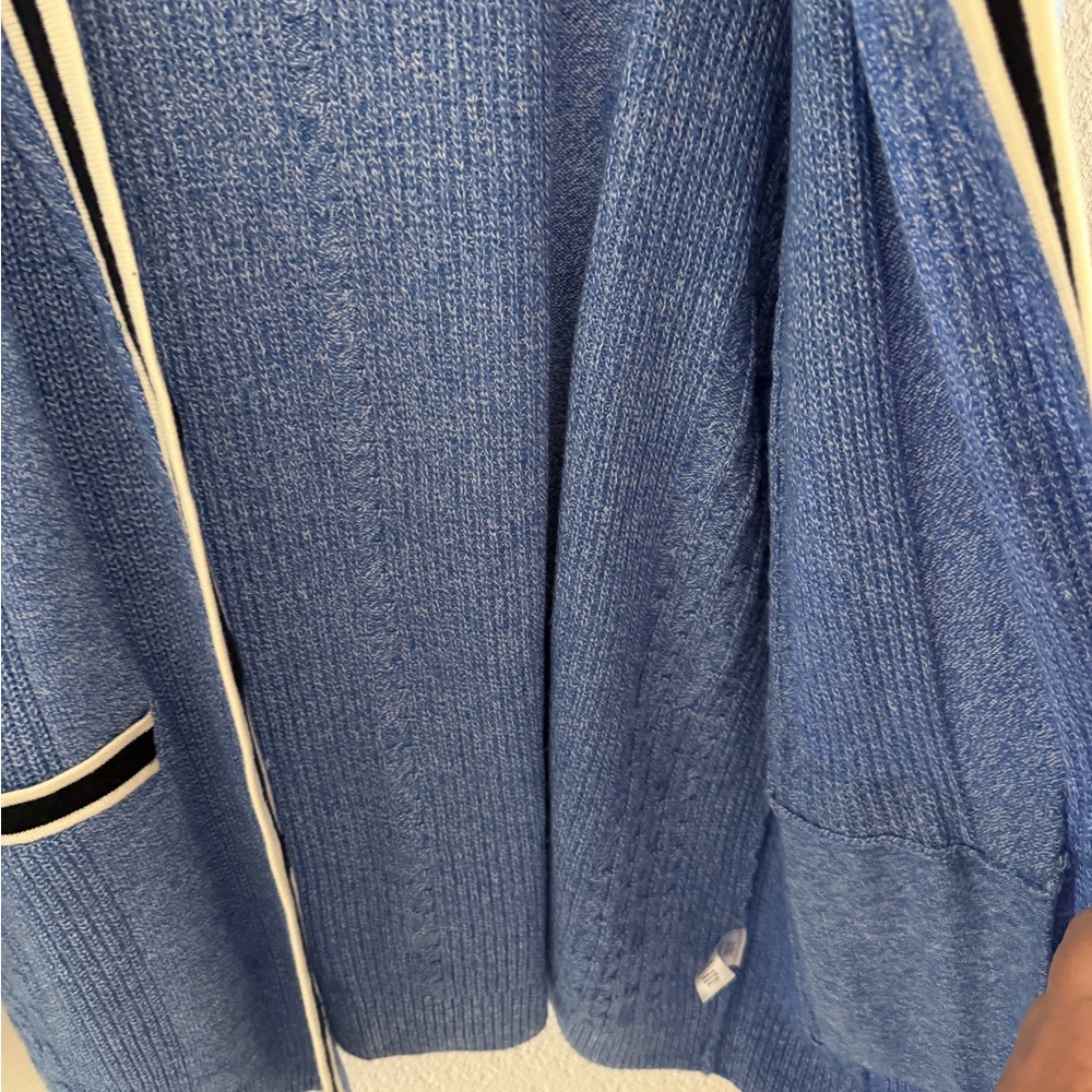 Talbots Blue Cardigan with Black and White Accents - Picture 8 of 12